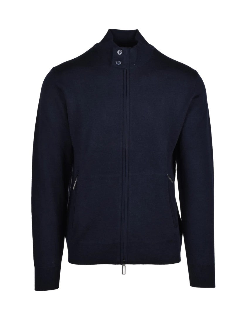 Paolo Pecora Blue Virgin Wool-Blend Zip Cardigan