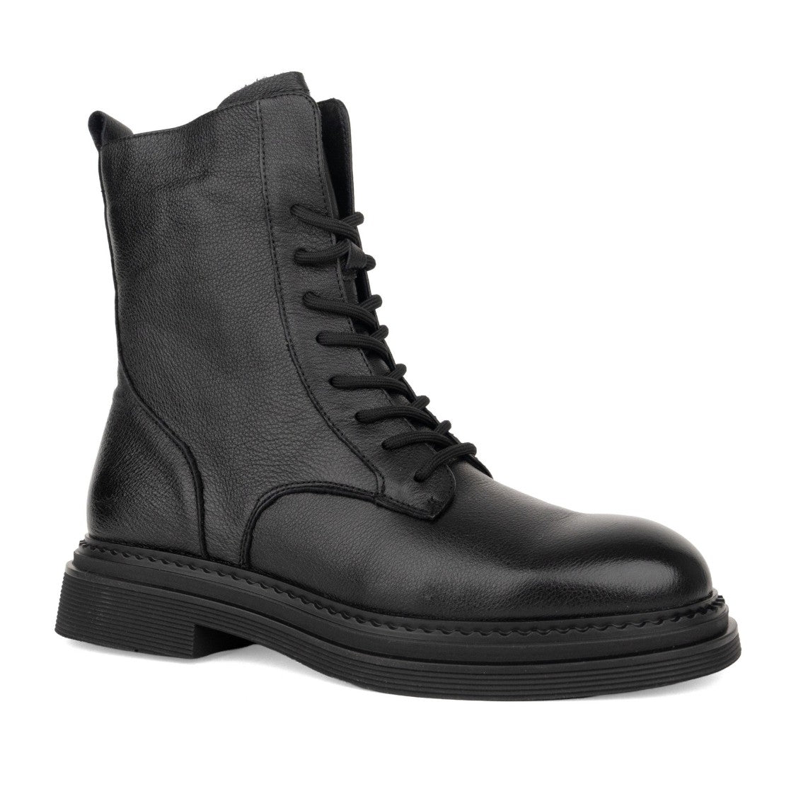 Linda Baumann Black Lace-Up Ridged Sole Leather Ankle Boots
