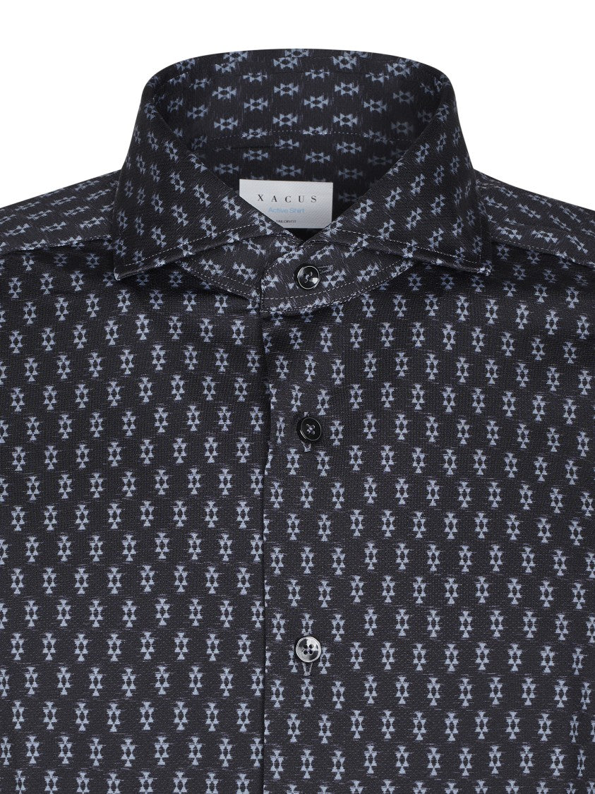 Xacus Long-Sleeve Button-Up Shirt With Geometric Pattern And Classic Collar