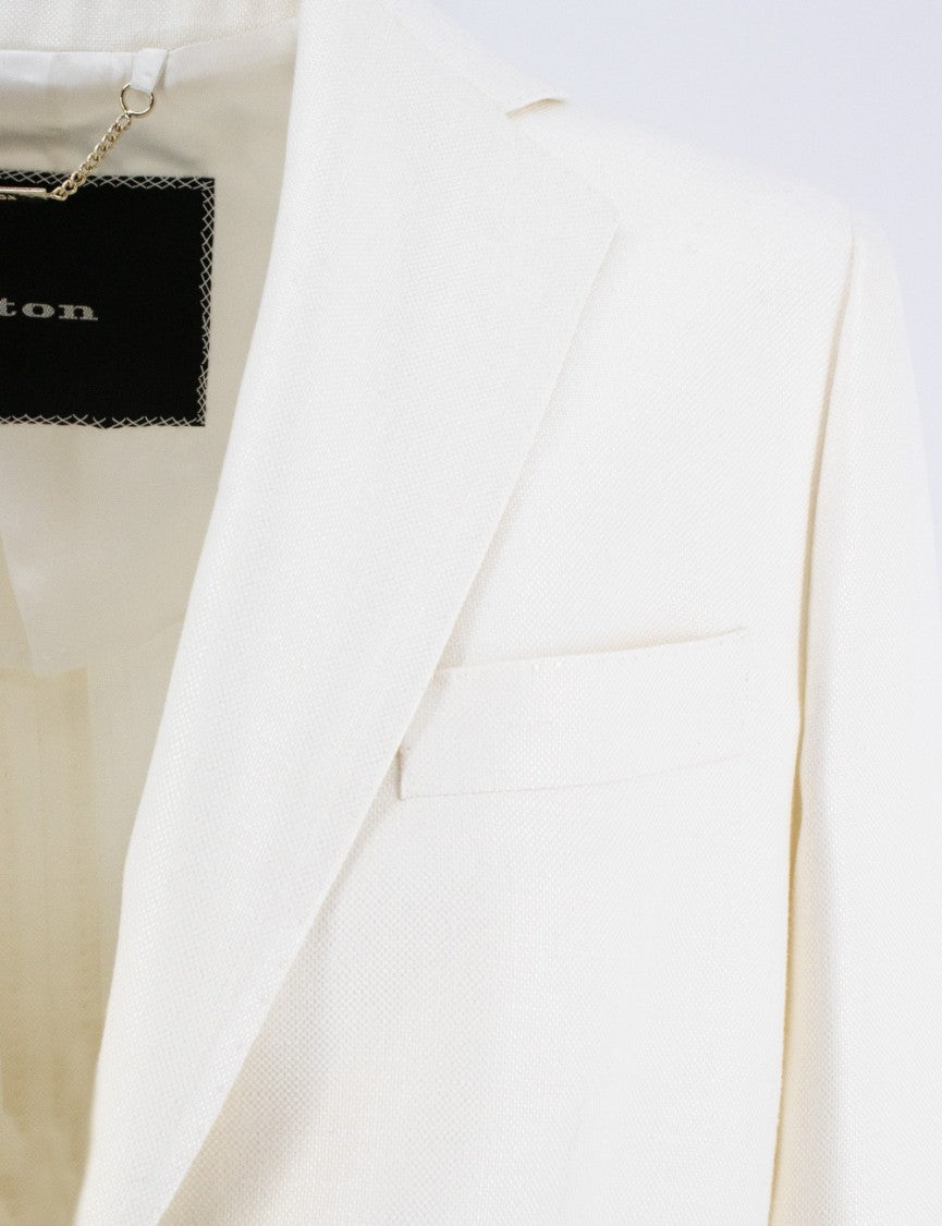Kiton White Single-Breasted Jacket With Notched Lapels
