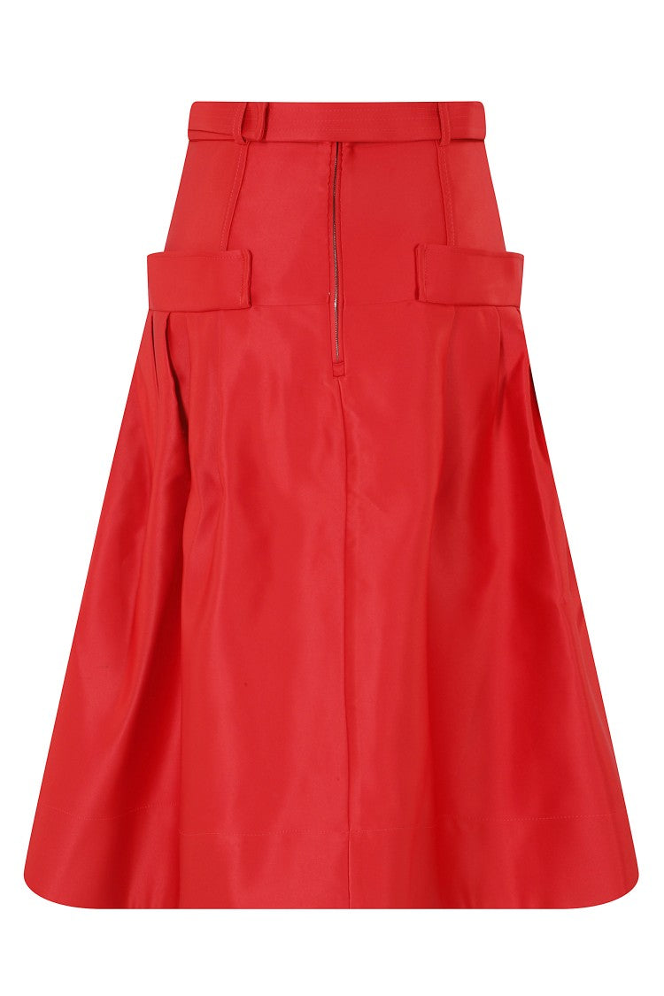 Ganni Red Duchesse Satin Belted Recycled-Polyester Mini Skirt