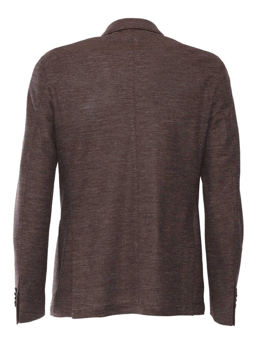 Brando-Lubiam Double-Breasted Textured Brown Jacket With Notched Lapel