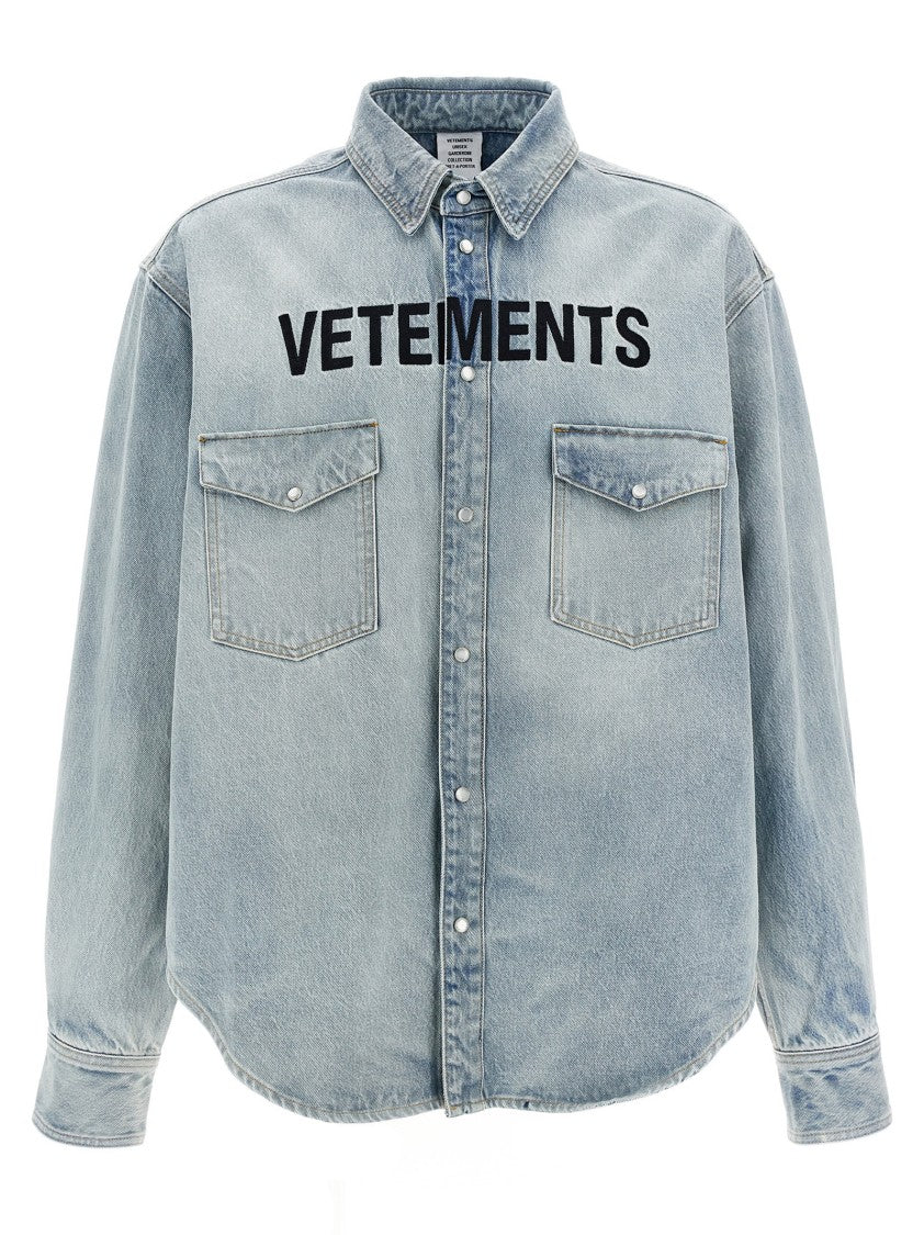 Vetements Vintage Cotton Denim Shirt With Logo Embroidery