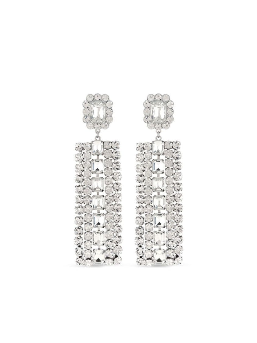 Self-Portrait Rectangular Drop Earrings With Faceted Crystal Accents
