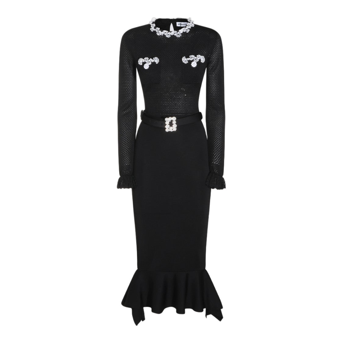 Self-Portrait Fitted Textured Knit Pearl Midi Dress