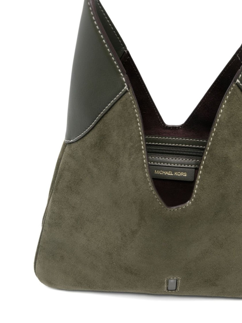 Michael Kors Triangular Olive Green Leather Shoulder Bag