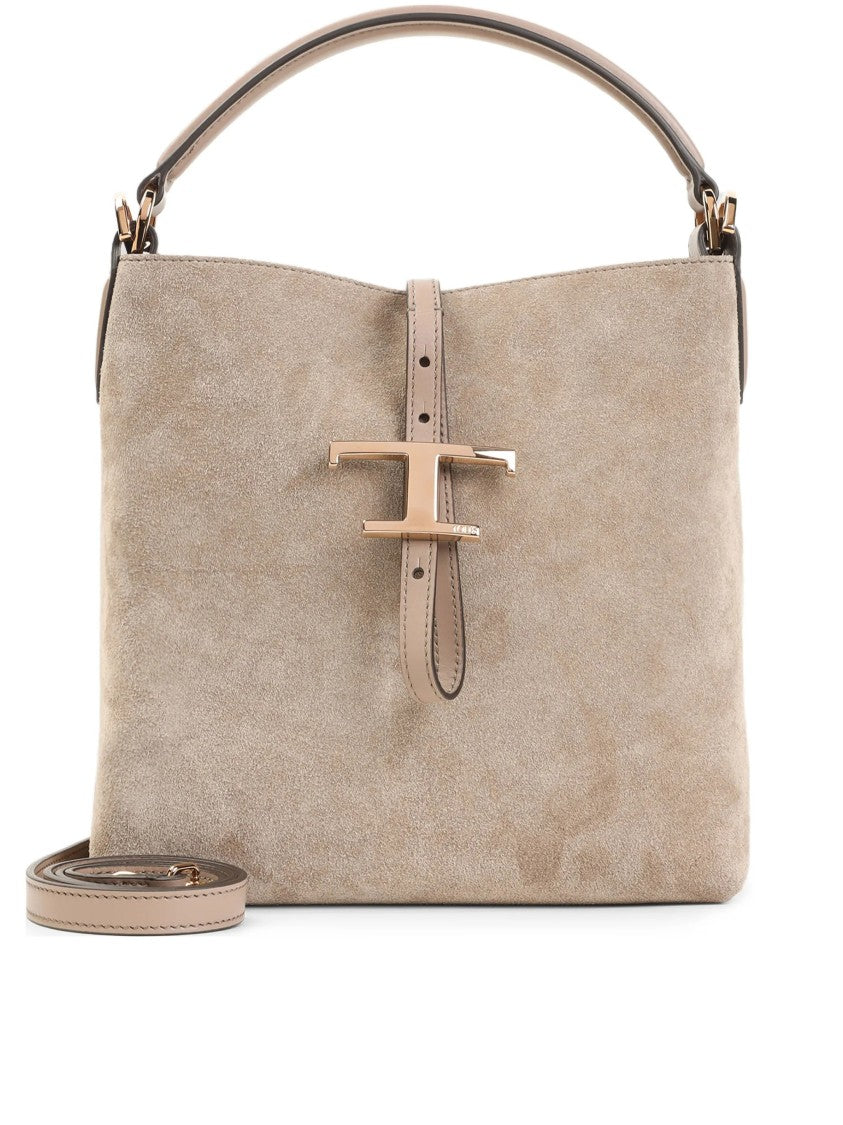 Tod's Beige Structured Suede Handbag