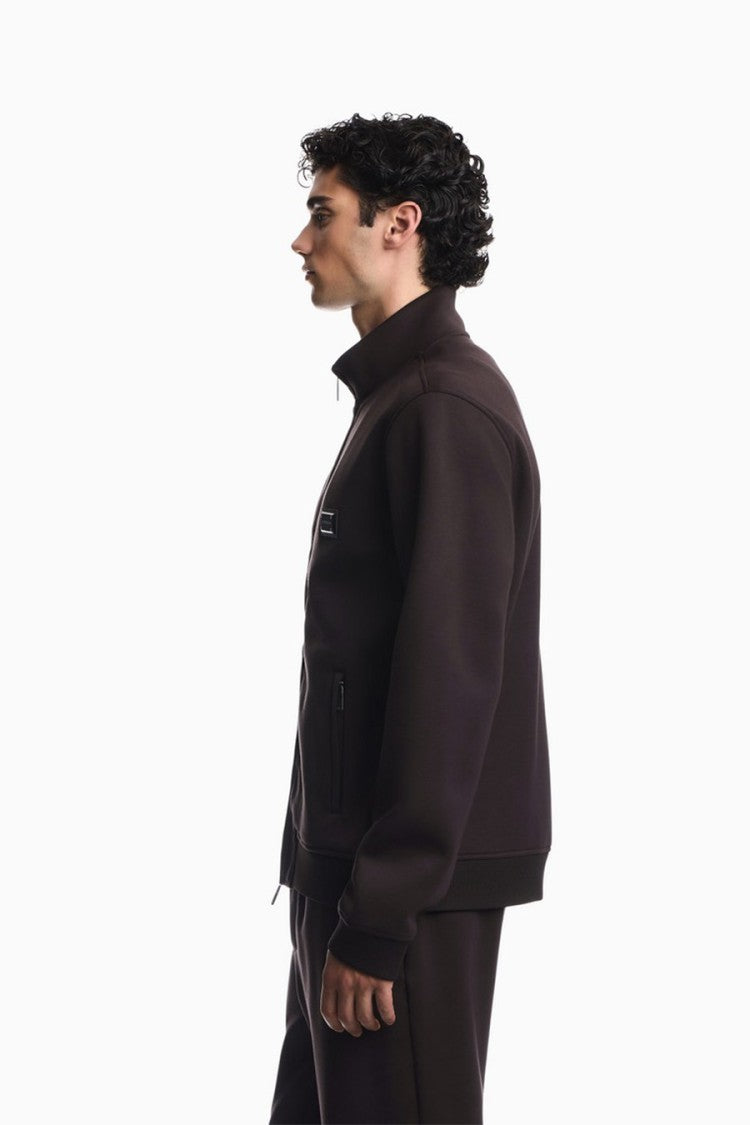 Emporio Armani Dark Brown Logo Plate Stand-Collar Modal Sweatshirt