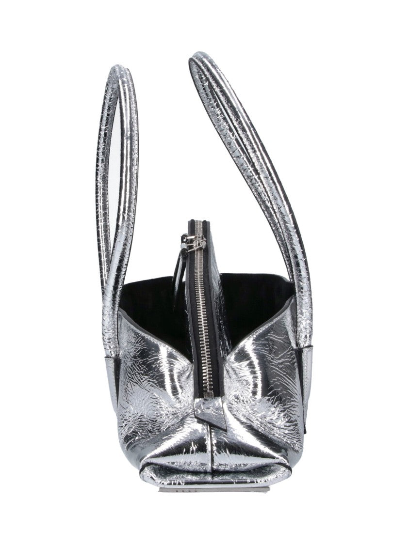 The Attico Structured Metallic Silver Handbag With Crinkled Texture
