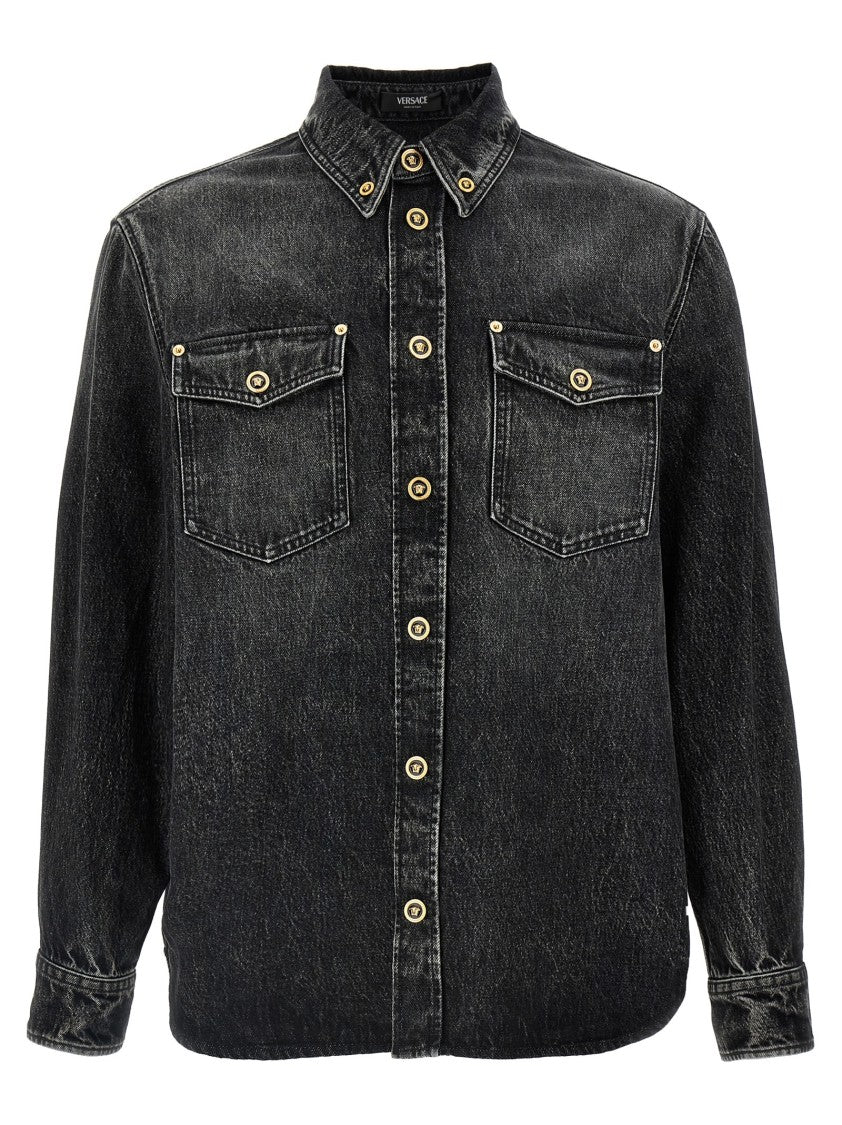 Versace Stonewash Cotton Denim Shirt