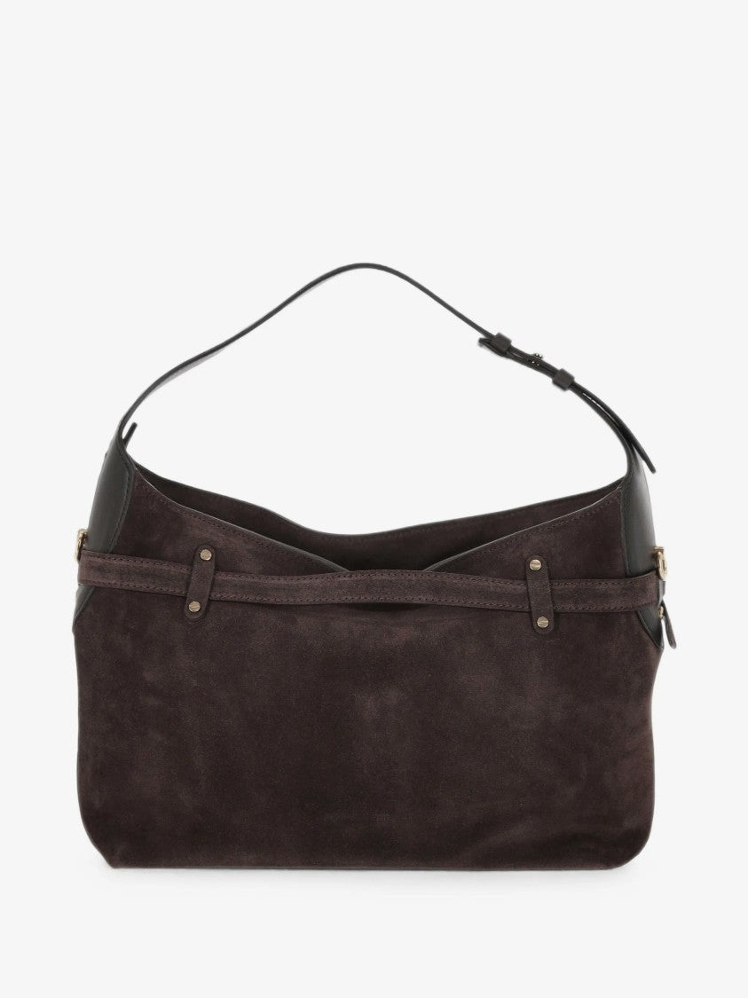 Borbonese Dark Brown Suede Hobo Bag With Gold-Tone Padlock Detail