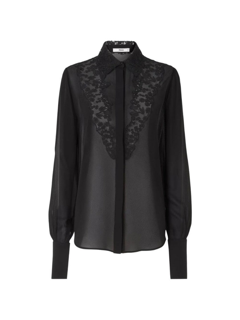 Fendi Sheer Intricate Lace Detailing Blouse