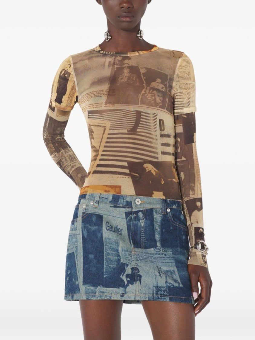 Jean Paul Gaultier Semi-Sheer Long-Sleeved Top With Artistic Collage Print