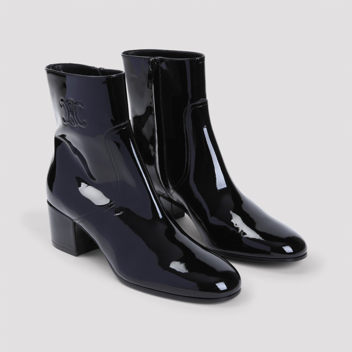 Celine Triomphe Zipped Black Calf Leather Boots
