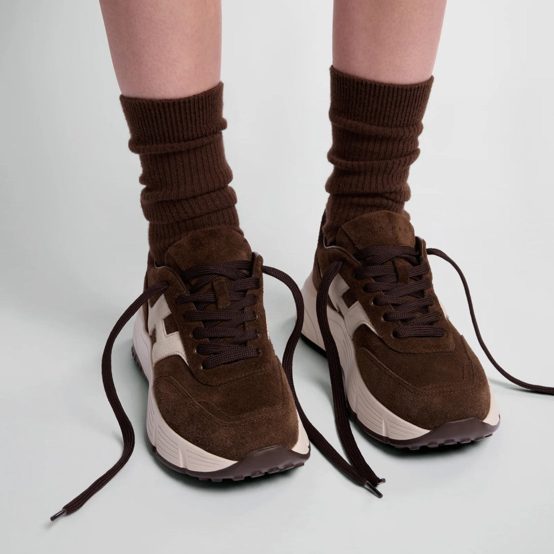 Hogan Dark Brown Suede Chunky-Sole Sneakers