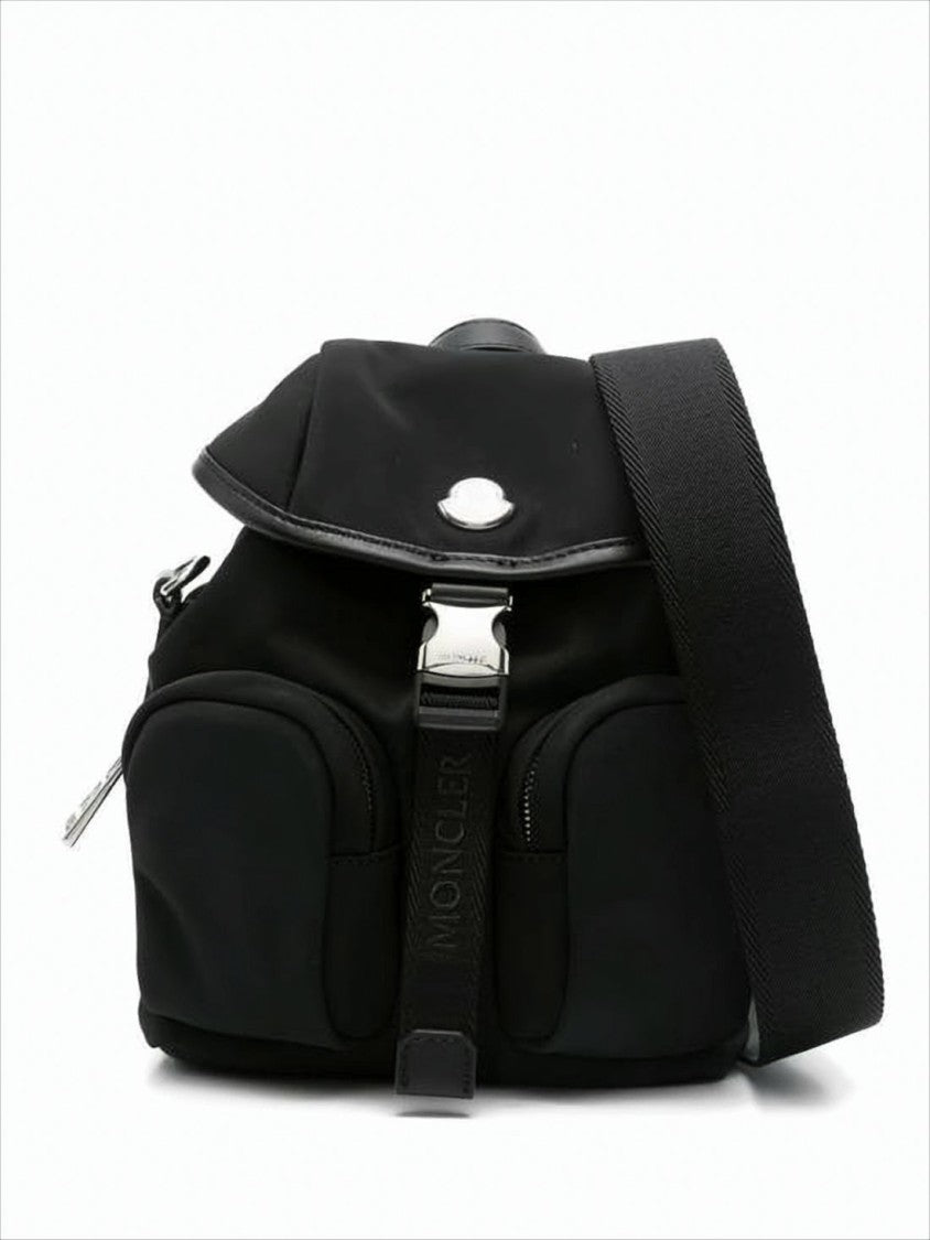 Moncler Compact Black Backpack With Metallic Buckle