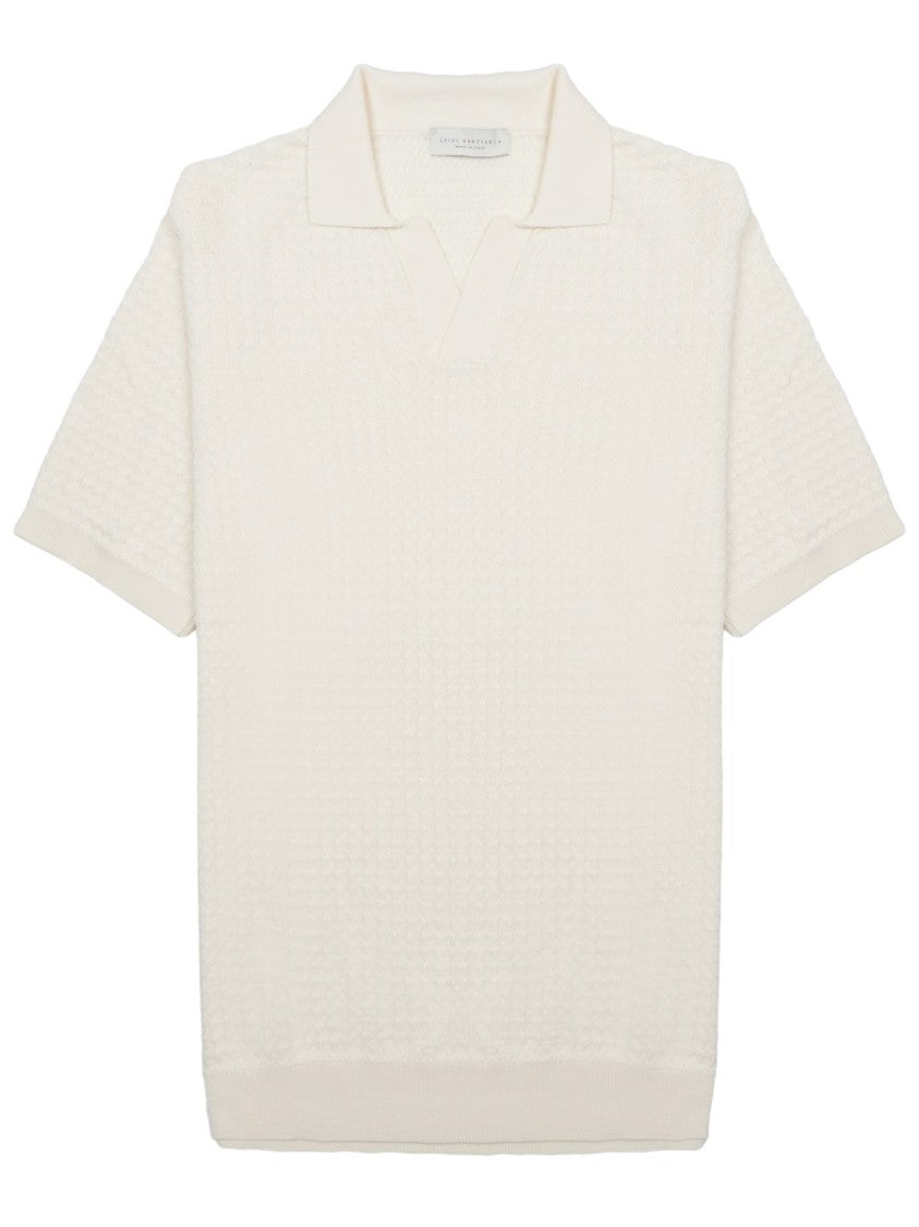 Luigi Gentile Textured Cotton Polo Shirt With Open Collar