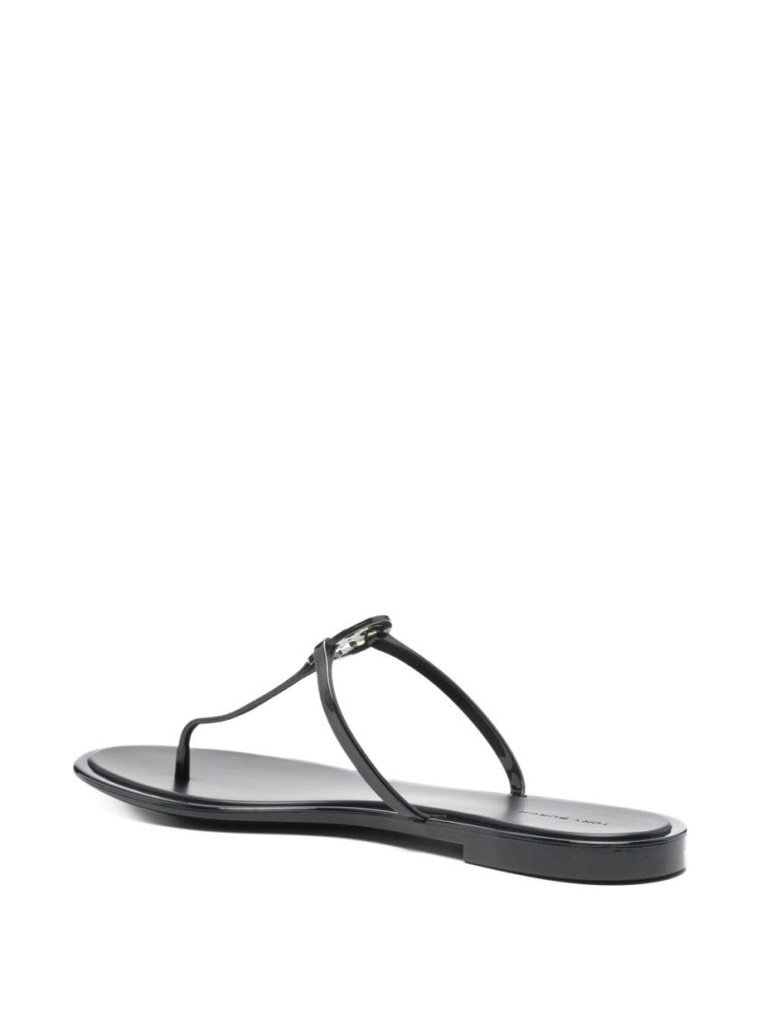 Tory Burch Minimalist Black Sandals With Metallic Logo Embellishment