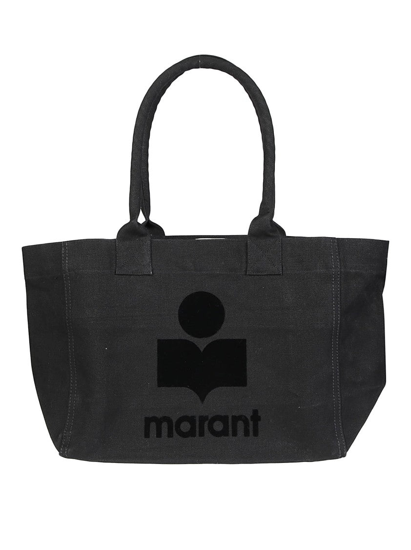 Isabel Marant Black Yenky Zippedgz Textured Logo Cotton Tote Bag