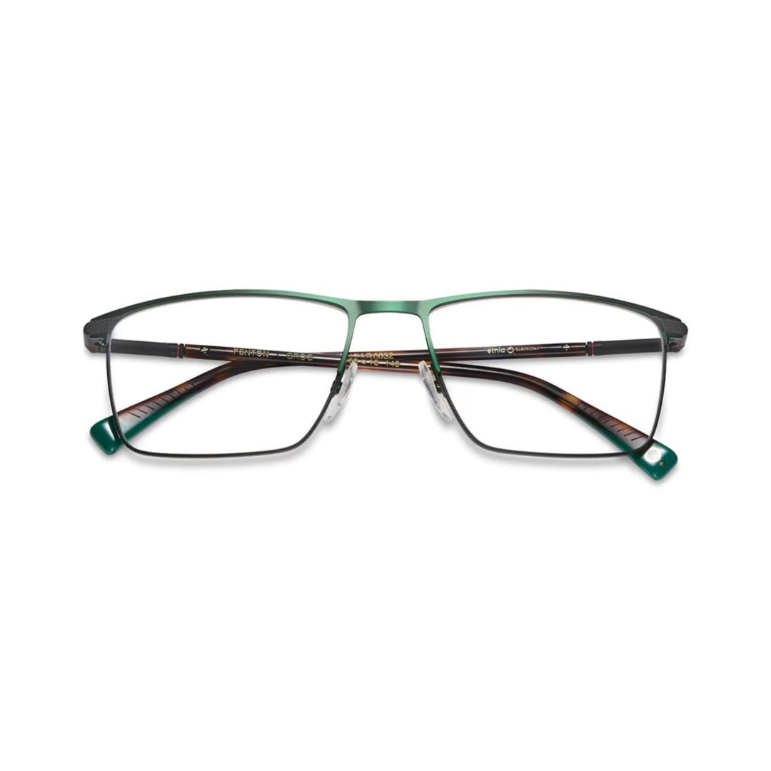 Etnia Barcelona Fenton Rectangular Green Gradient Metal Eyeglass Frames With Tortoiseshell Temples