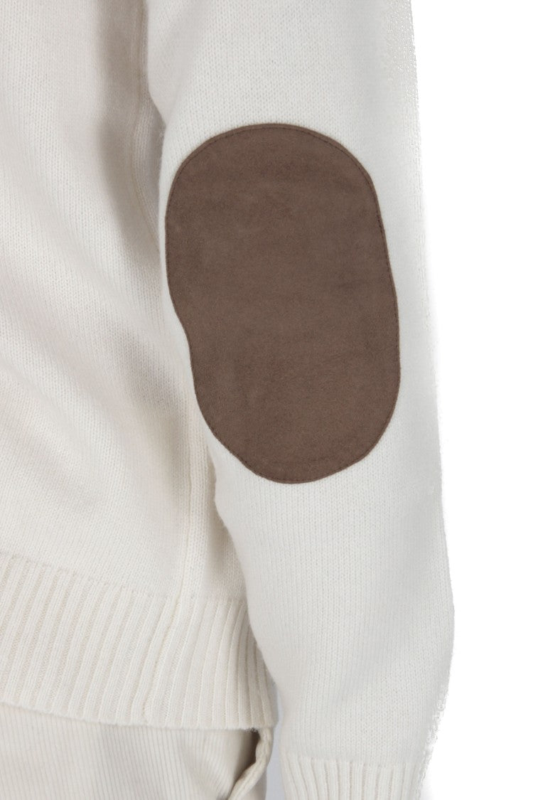 Herno Wool-Cashmere Crewneck Sweater With Suede Patches