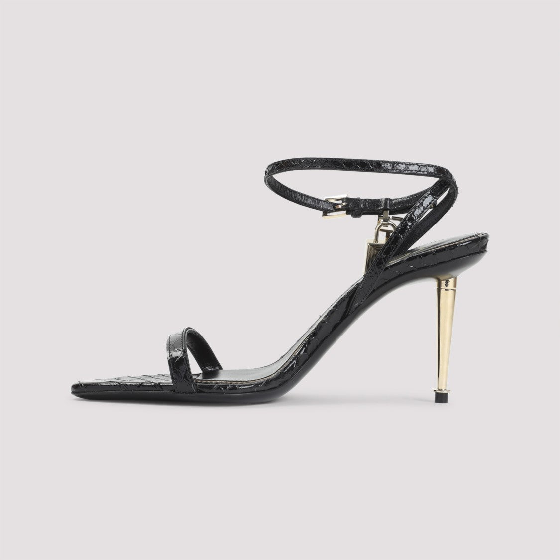 Tom Ford Semi Shiny Printed Python Black Calf Leather Sandals