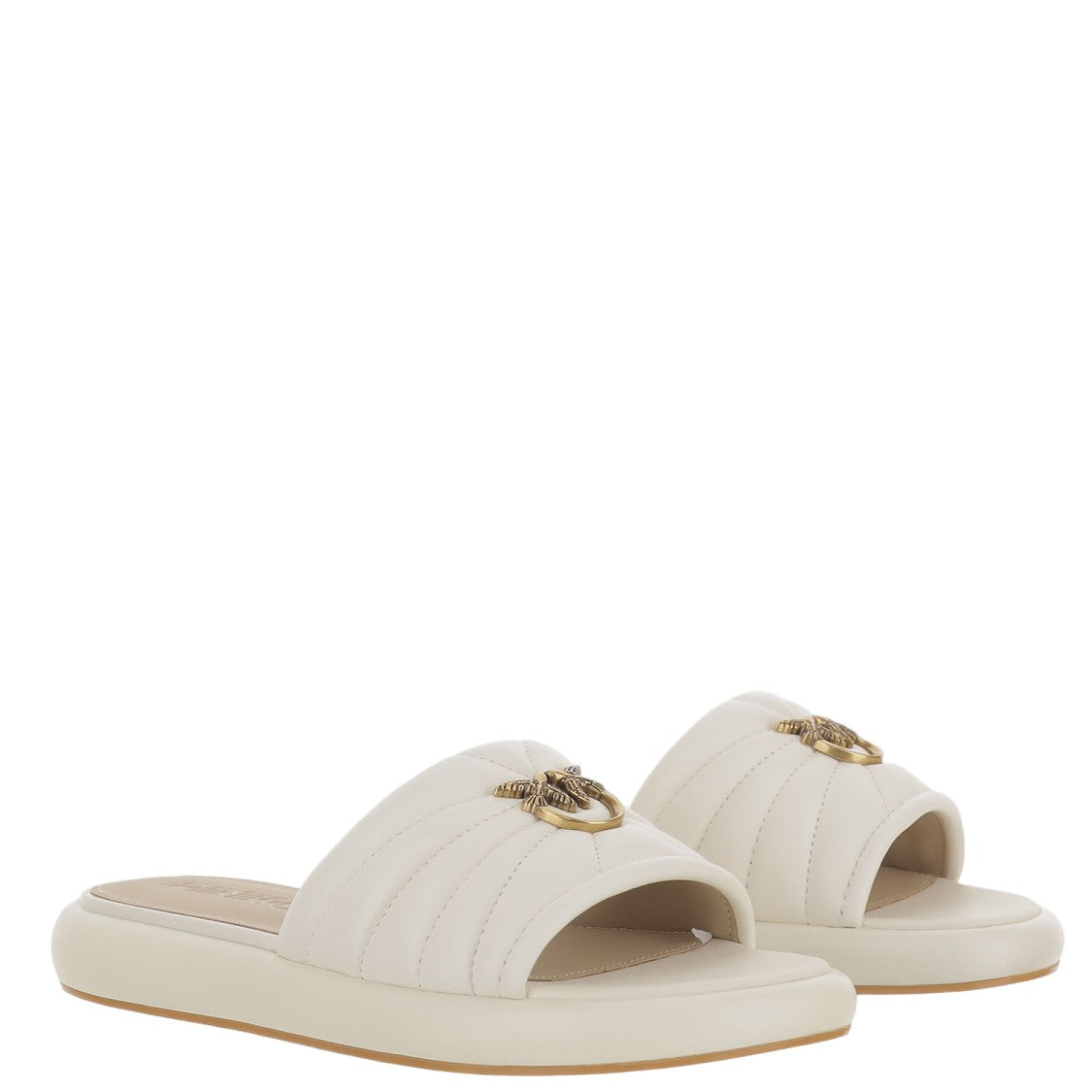 Pinko Open Toe Leather Sandals With Quilted Strap