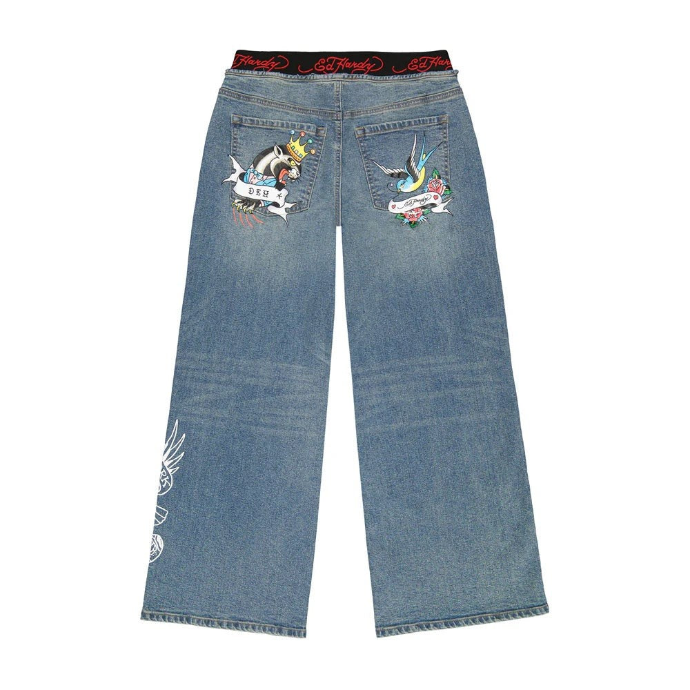 Ed Hardy Swallow Panther Elastic Band Jeans - Wehd8700-2