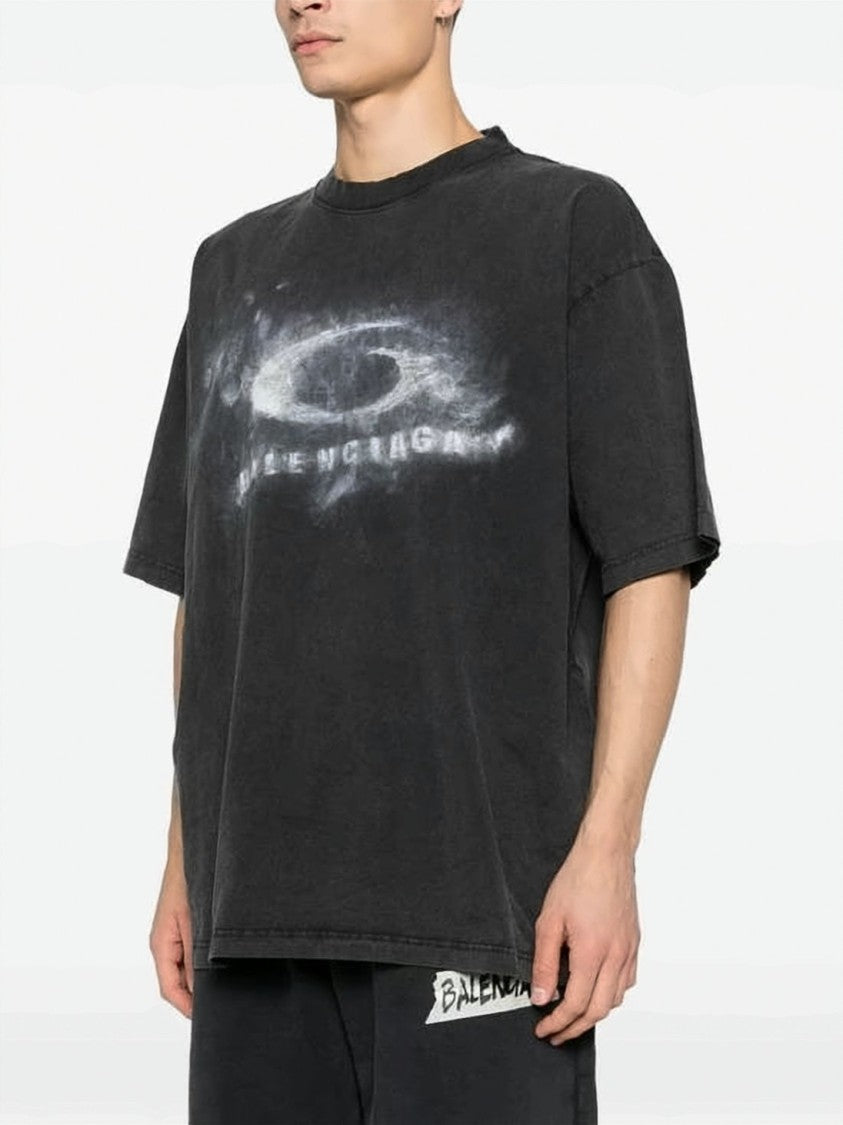 Balenciaga Black Oversized Faded Graphic Cotton T-Shirt