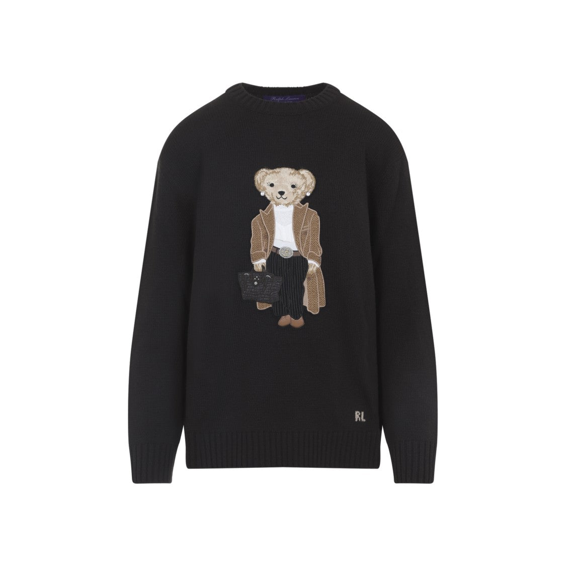Polo Ralph Lauren Dark Brown Cashmere Pullover With Multicolor Bear Design