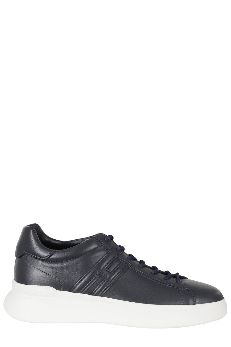 Hogan Denim Blue H580 Leather Rubber Sole Leather Sneakers