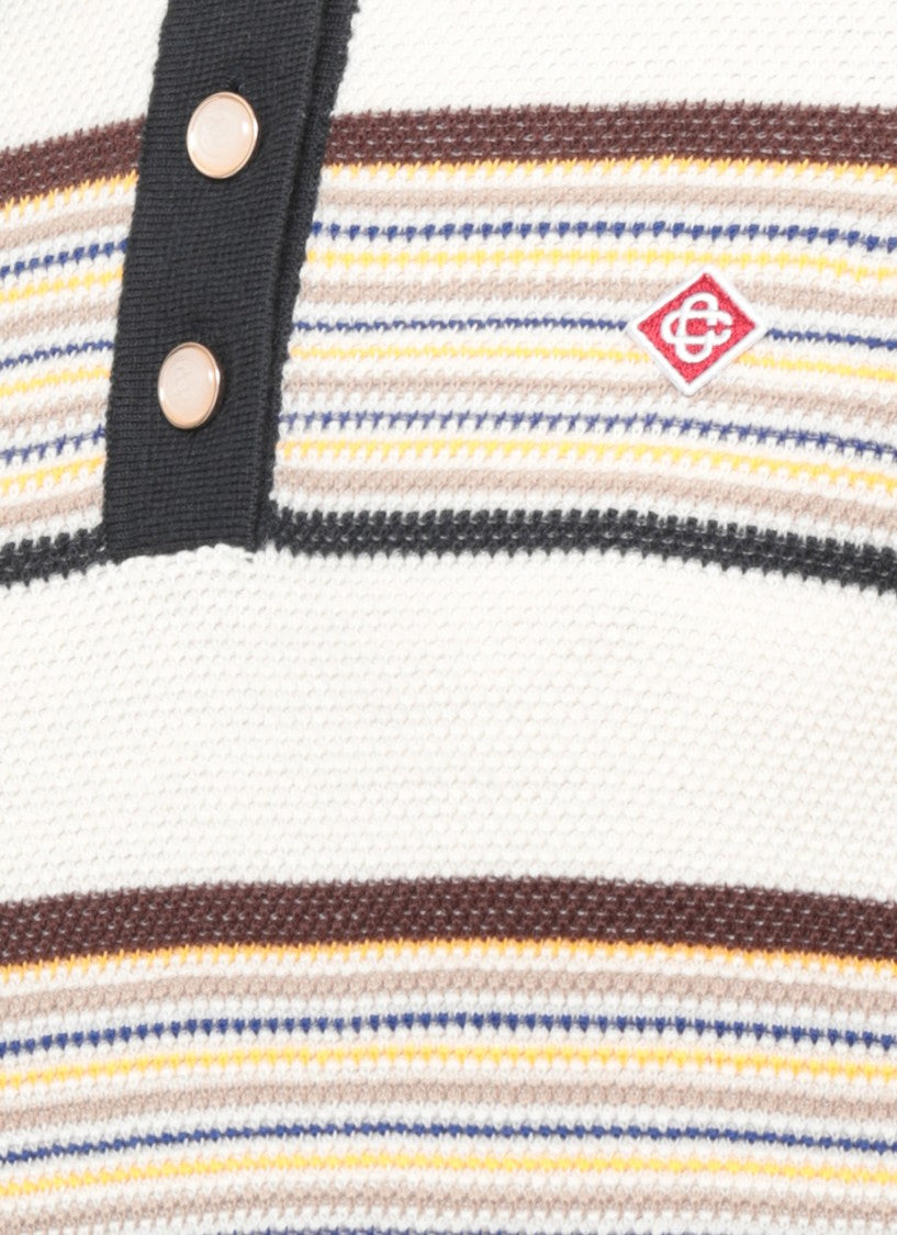 Casablanca White Cafe Stripe Printed Polo Shirt