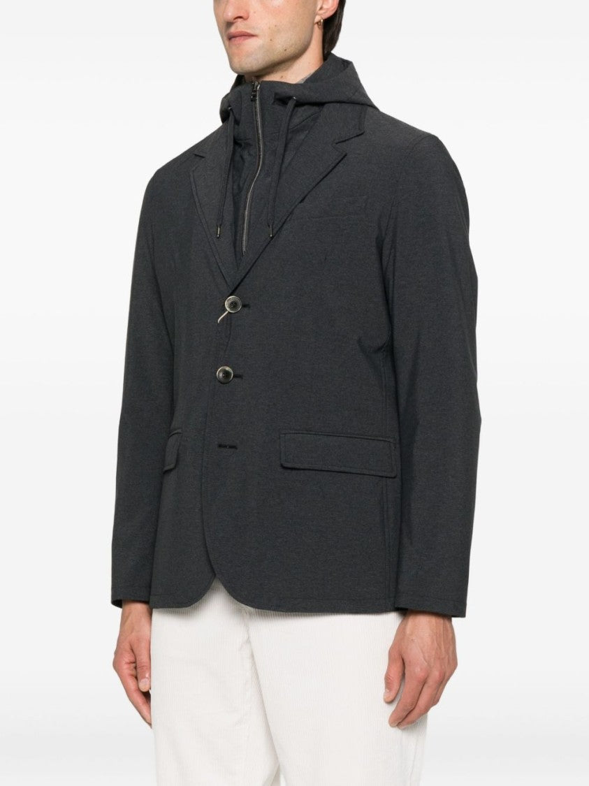 Herno Tailored Black Jacket With Detachable Hood
