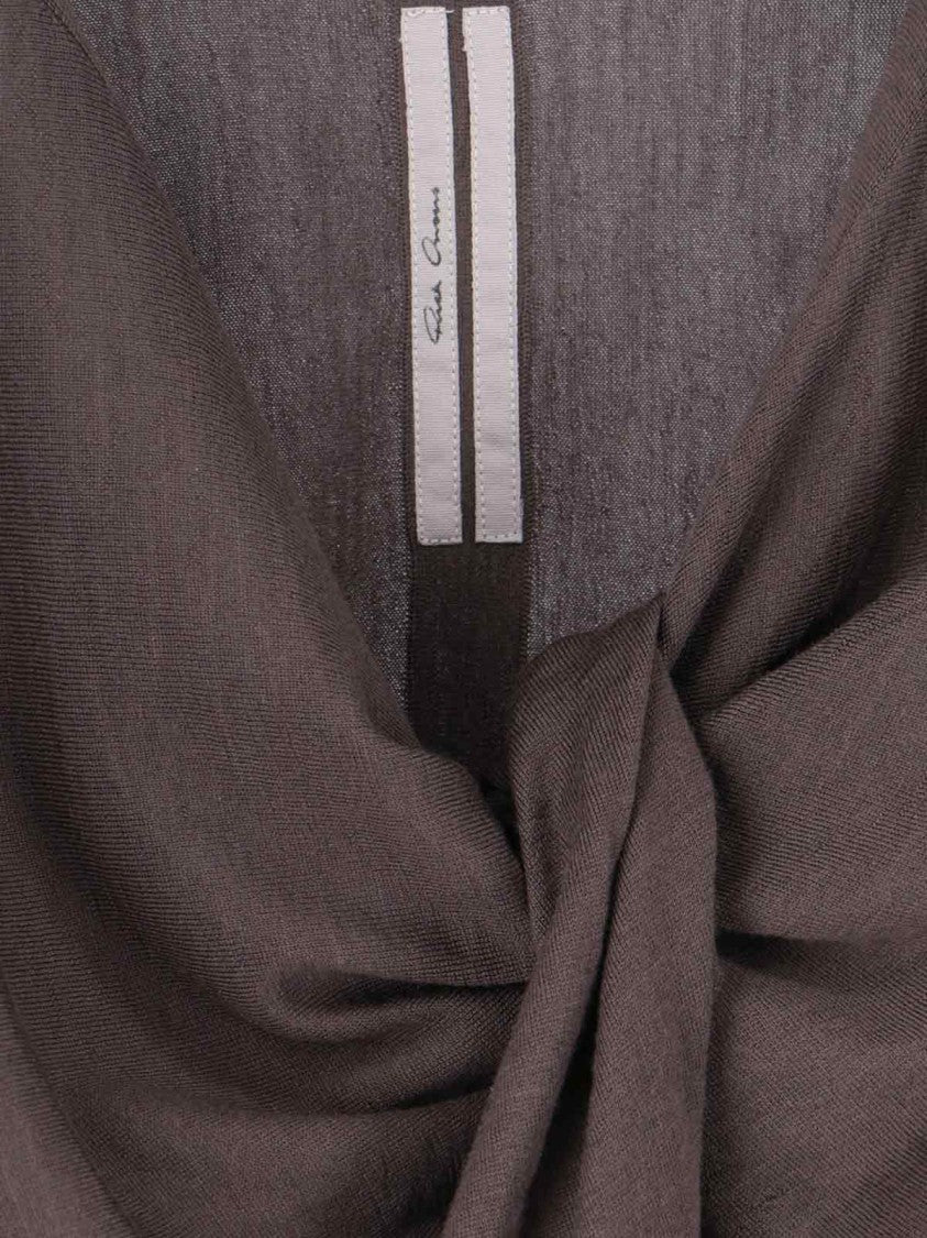 Rick Owens Cropped Ribbed Sweater With Knot – Brown