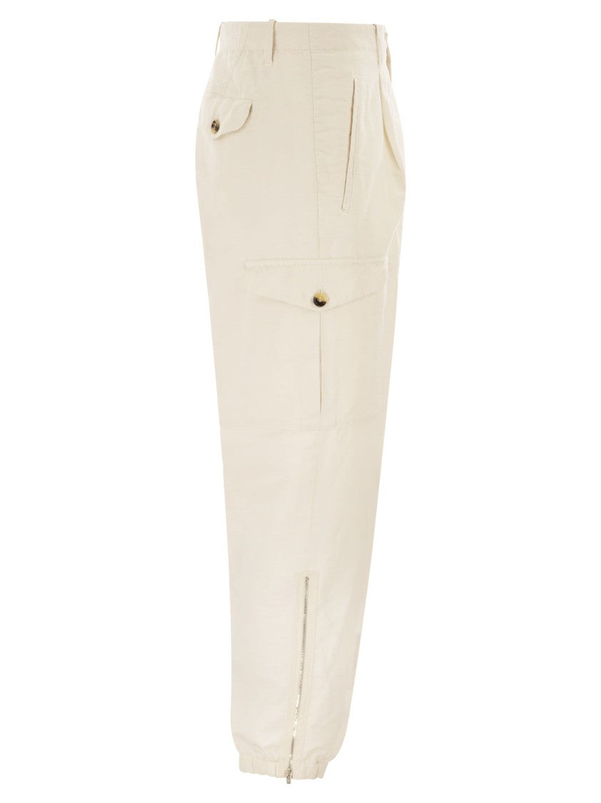 Brunello Cucinelli Linen And Cotton Trousers With Cargo Pockets