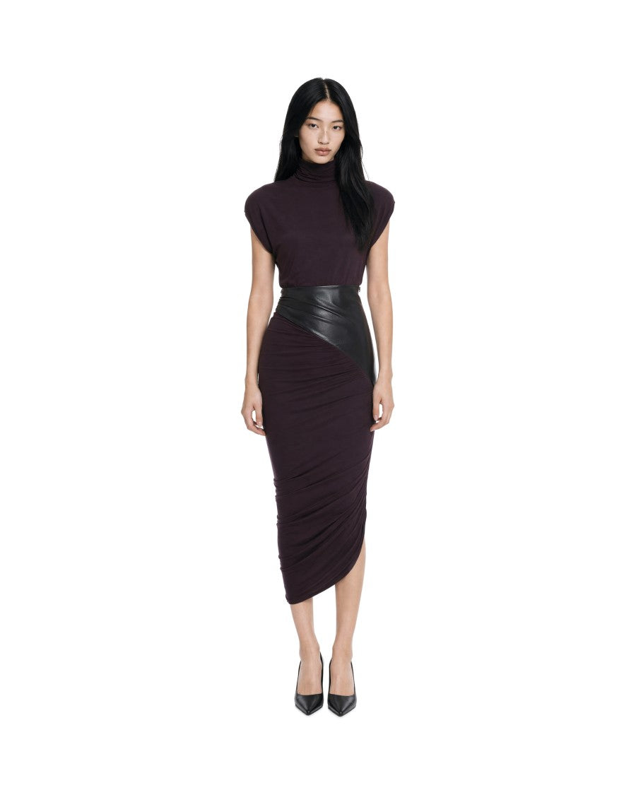 The Andamane Black Draped Synthetic Leather Viscose-Blend Midi Dress
