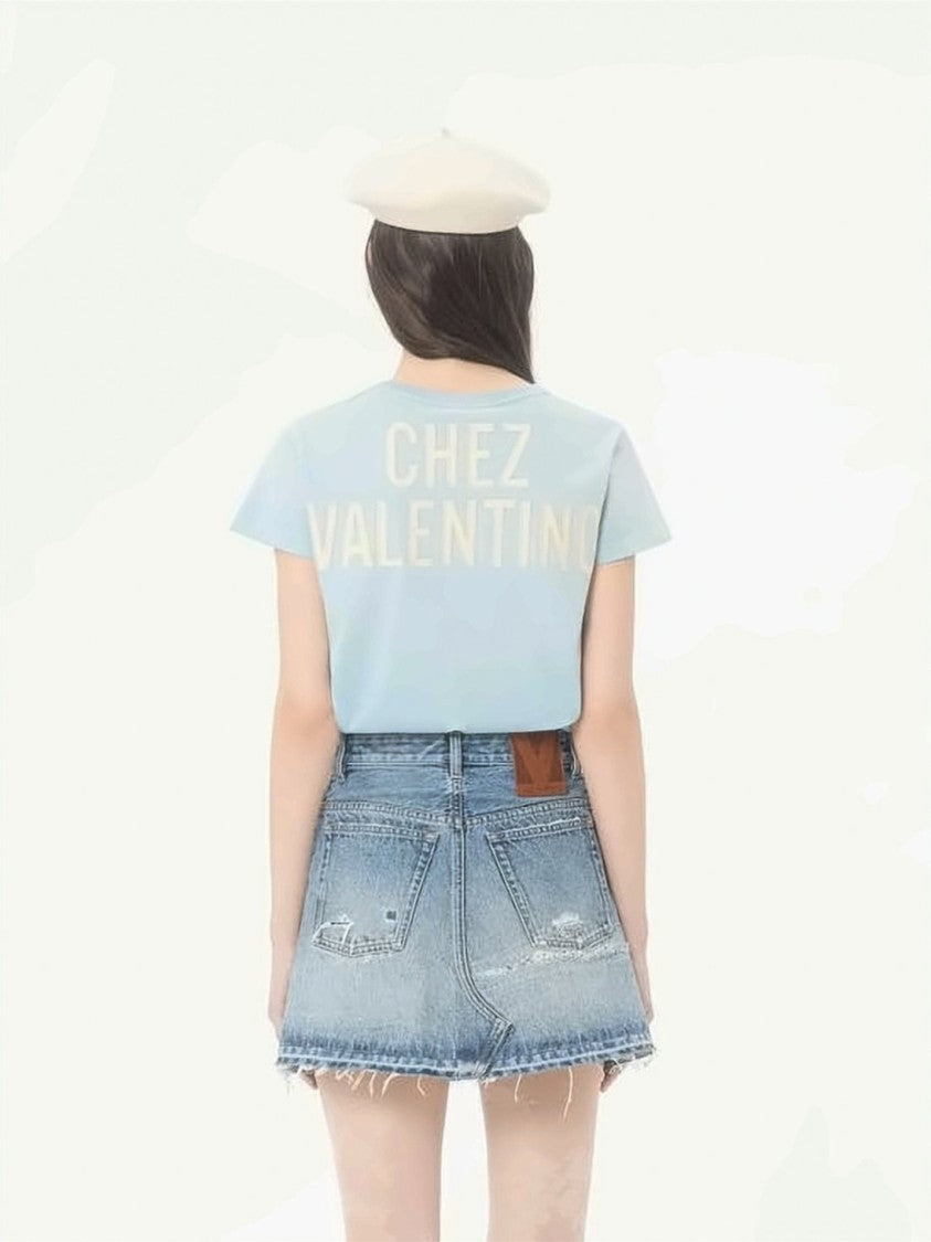 Valentino Garavani Short-Sleeved Light Blue T-Shirt With Vintage Print