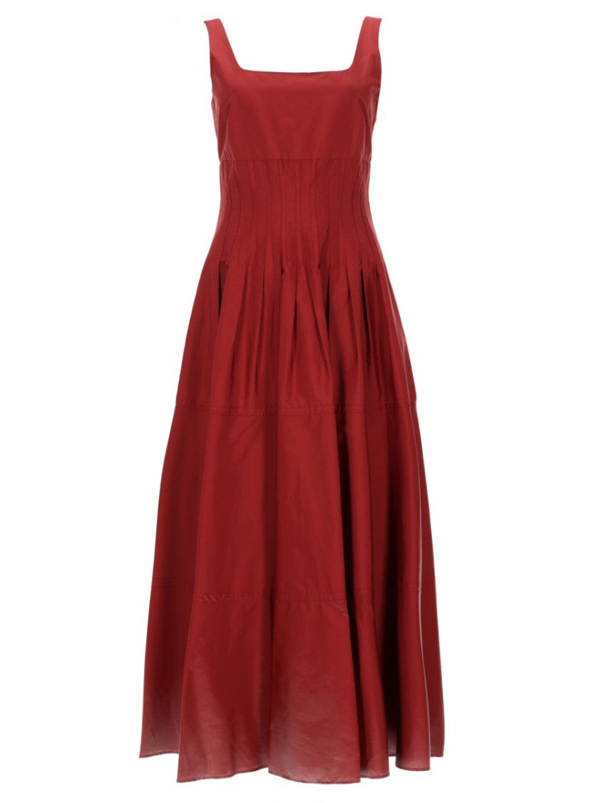 Max Mara Fitted Midi Dress With Structured Pleats And Square Neckline