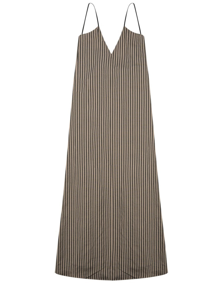 Alysi Sleeveless Neutral Stripes V-Neck Day Dress