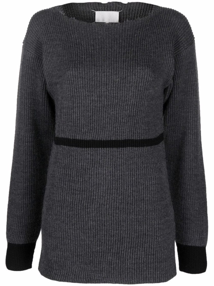 Maison Margiela Ribbed Knit Sweater With Subtle Stripe Detail