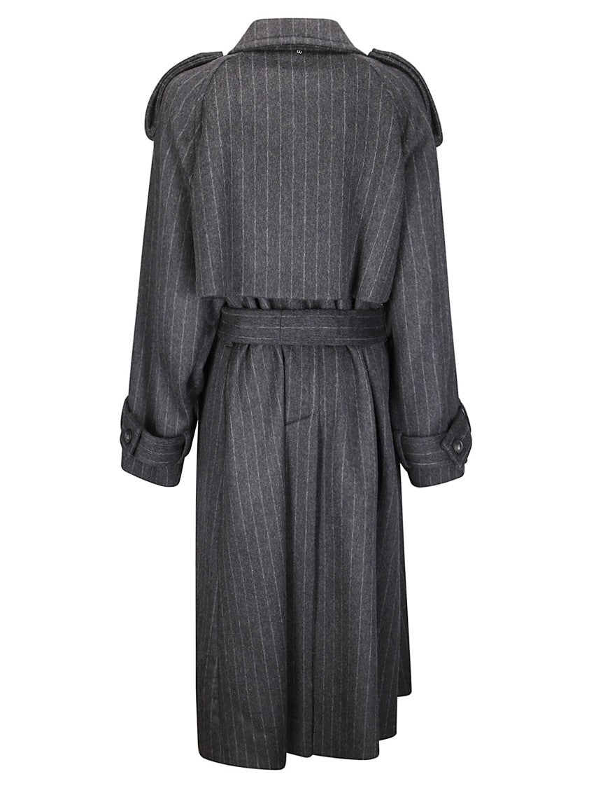 Sportmax Pinstripe Wool Coat With Double-Breasted Closure And Removable Belt