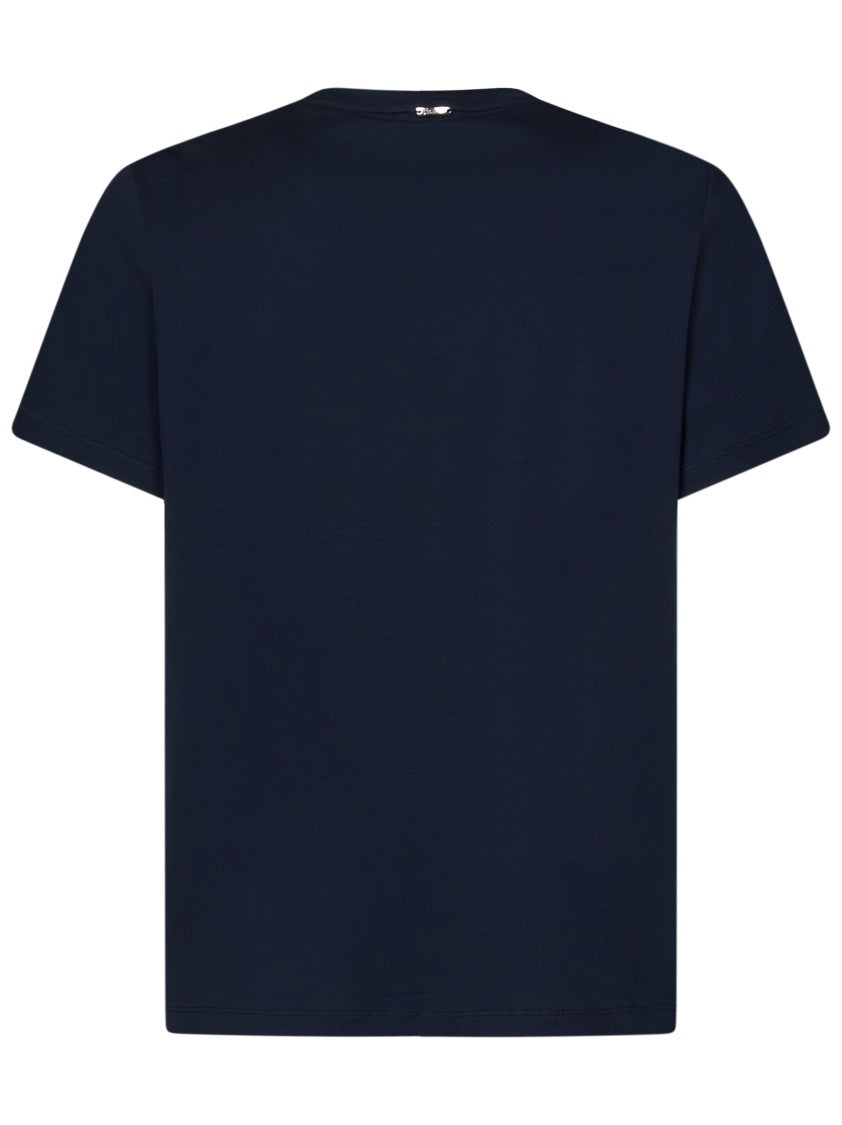 Herno Classic Blue Crewneck T-Shirt With Logo Plate