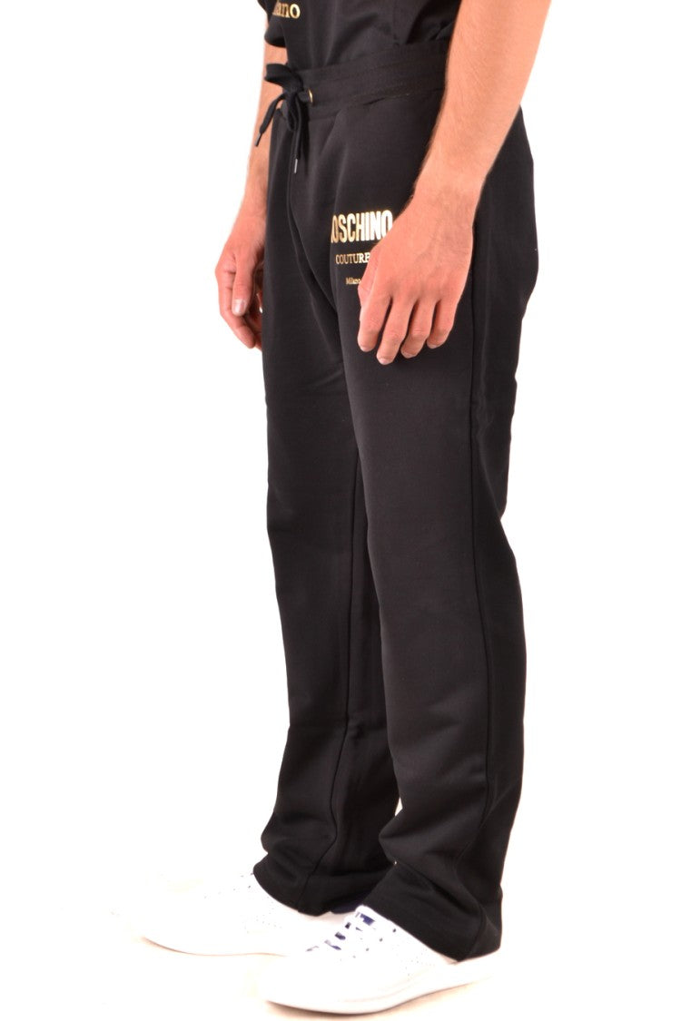 Moschino Black Cotton Trousers With Drawstring Waistband