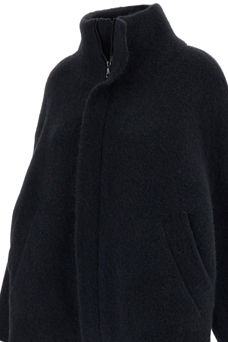 Boboutic Blue High Collar Zip Wool-Blend Knit Jacket