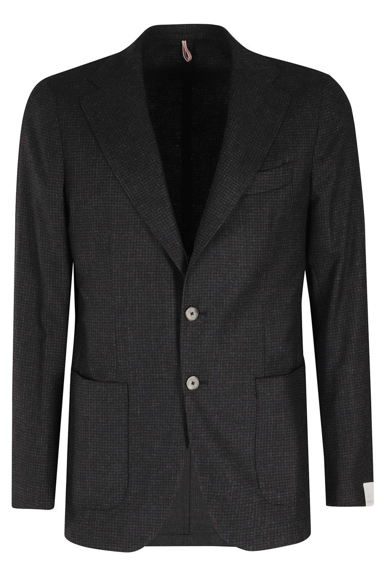 Santaniello Brown Houndstooth Wool-Blend Blazer