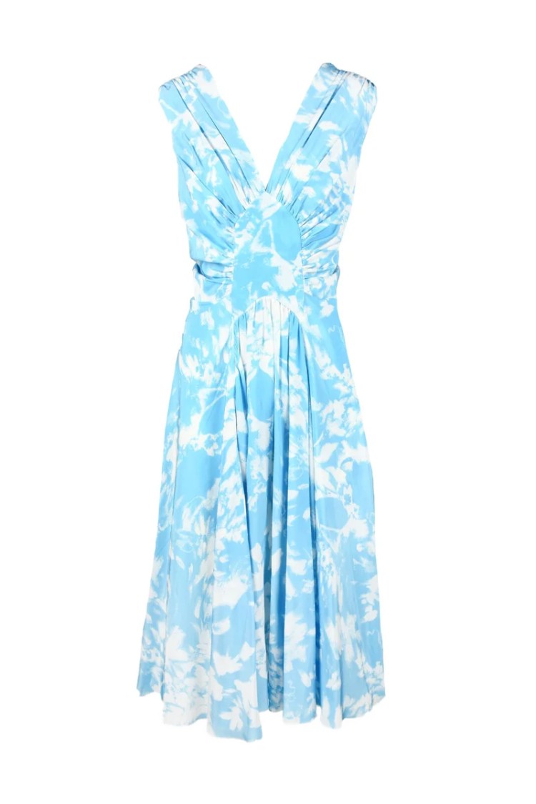 Ermanno Scervino Long Silk Dress - White/Light Blue