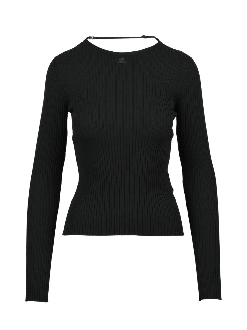 Courrèges Fitted Long-Sleeve Ribbed Top With Subtle Back Strap