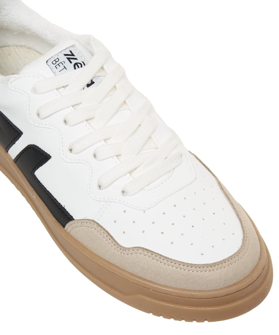 Zeta Black And White Corn Leather Sneakers With Contrasting Toe Cap