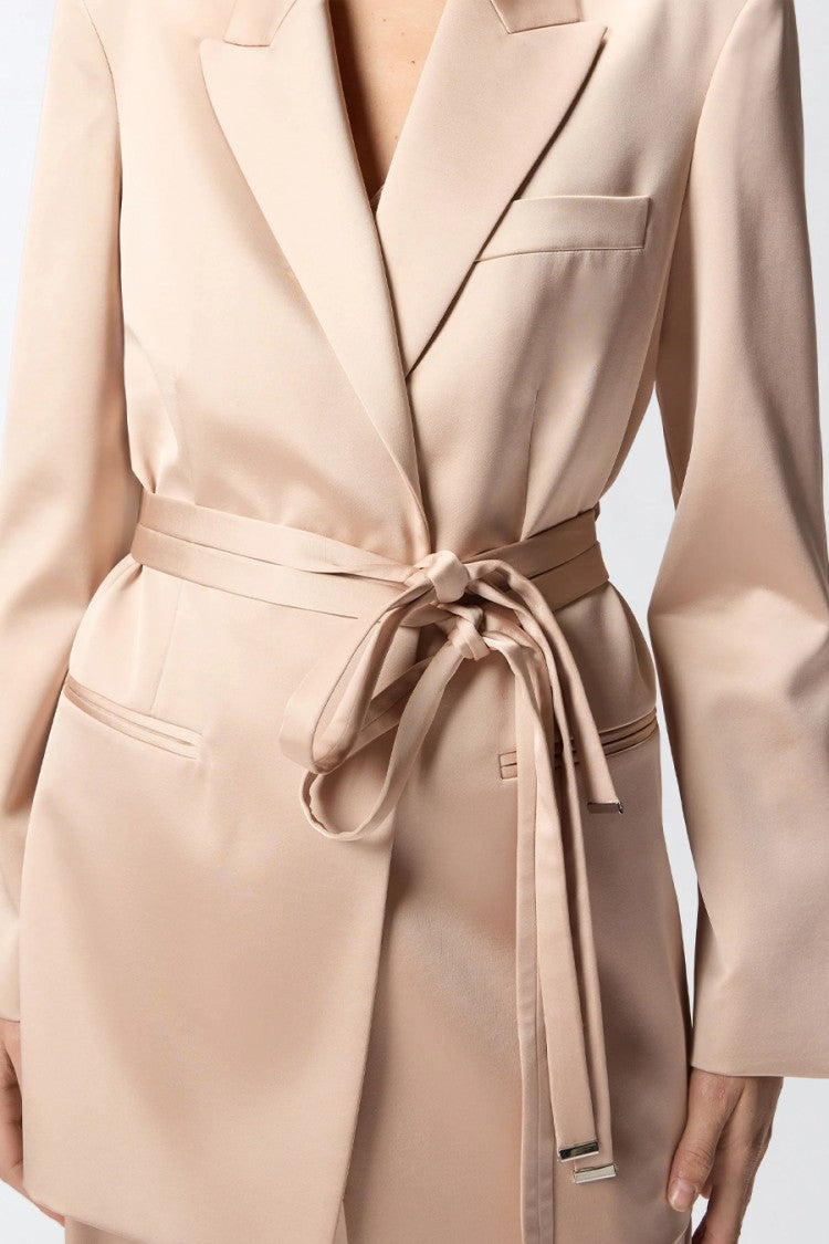 Pinko Pink Rapa Double-Breasted Satin Tie-Belt Acetate Blazer
