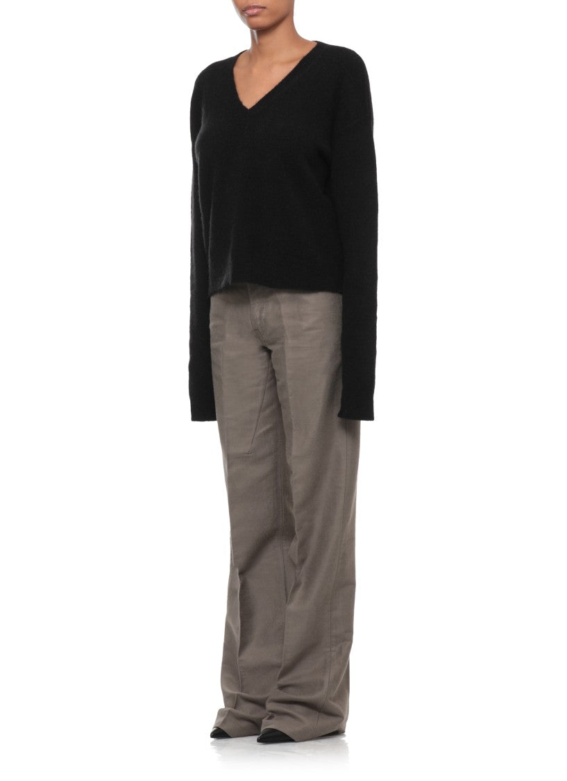 Rick Owens Black Elasticated V-Neck Cropped Sweater
